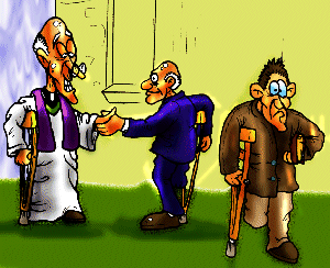 [Church with everyone on crutches]