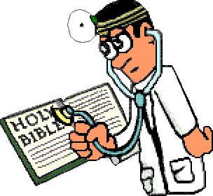 Examining Bible with stethoscope